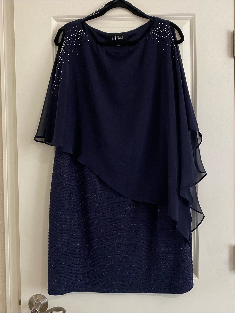 DJ-Jaz Navy Beaded Midi Dress with Chiffon Overlay